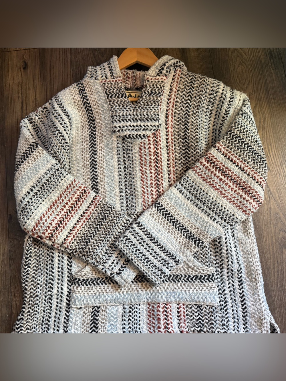 Baja Joe Mexican Baja Hoodie Pullover Poncho Sweater Unisex Medium Boho Festival